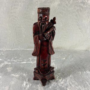 Vintage Asian solid wood hand-carved statuette warrior 20th century
